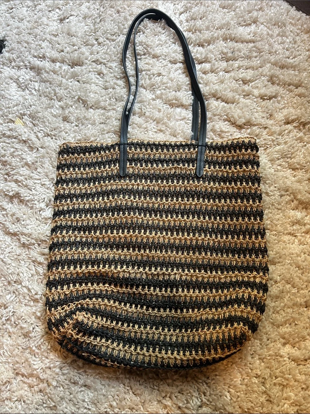 Woven Black and Tan Tote Bag